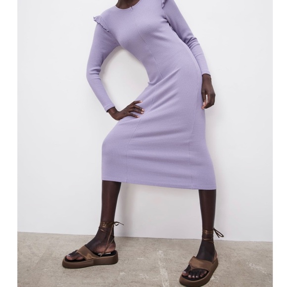 Zara Dresses | Nwt Zara Ribbed Dress with Ruffles XL | Color: Purple | Size: XL | Marcaines's Closet